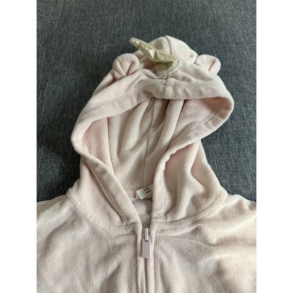 GAP Kids Girls Unicorn Terrycloth Hooded Romper Light Pink Sz 2T